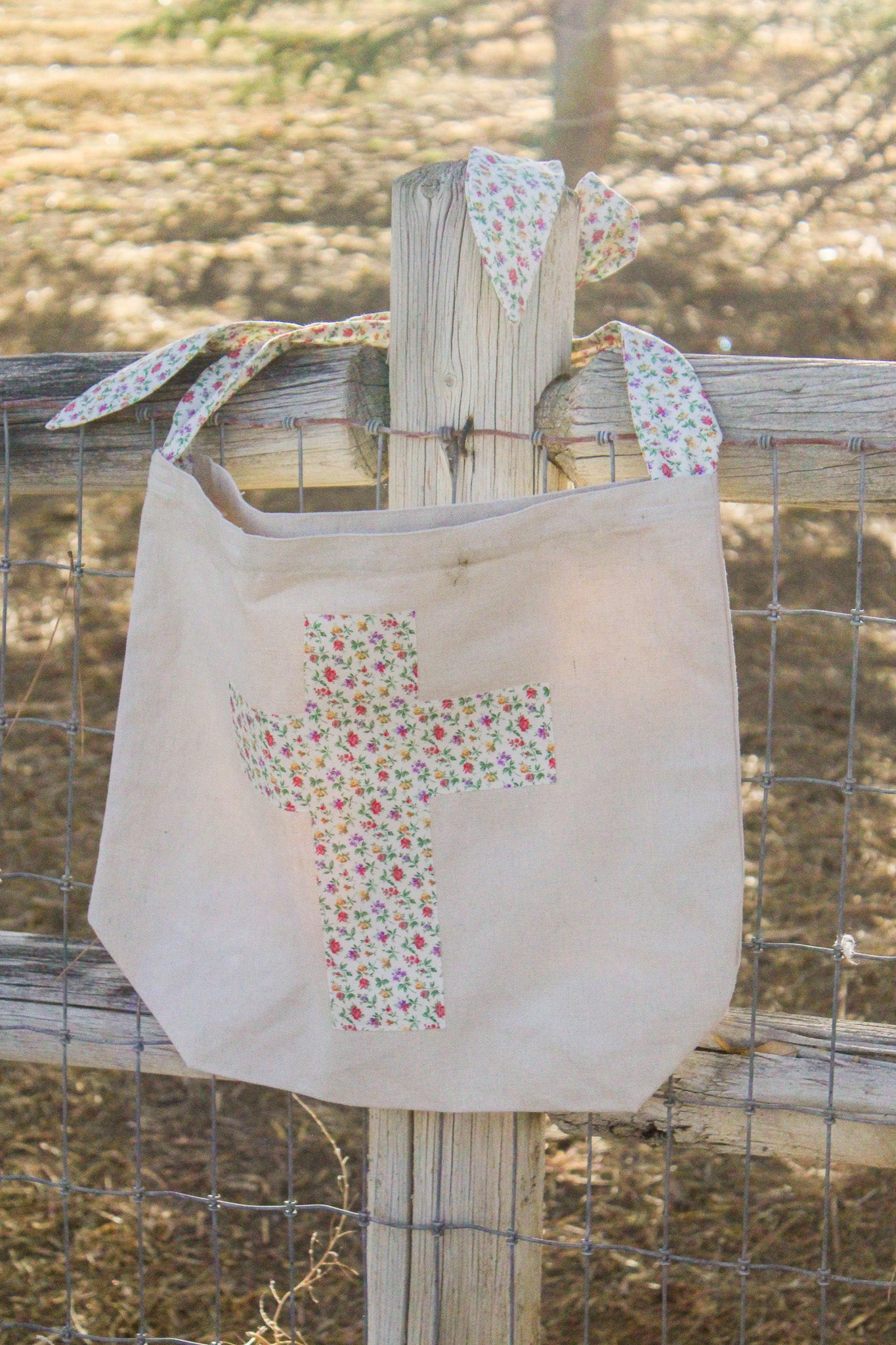Floral Cross Canvas Tote Bag
