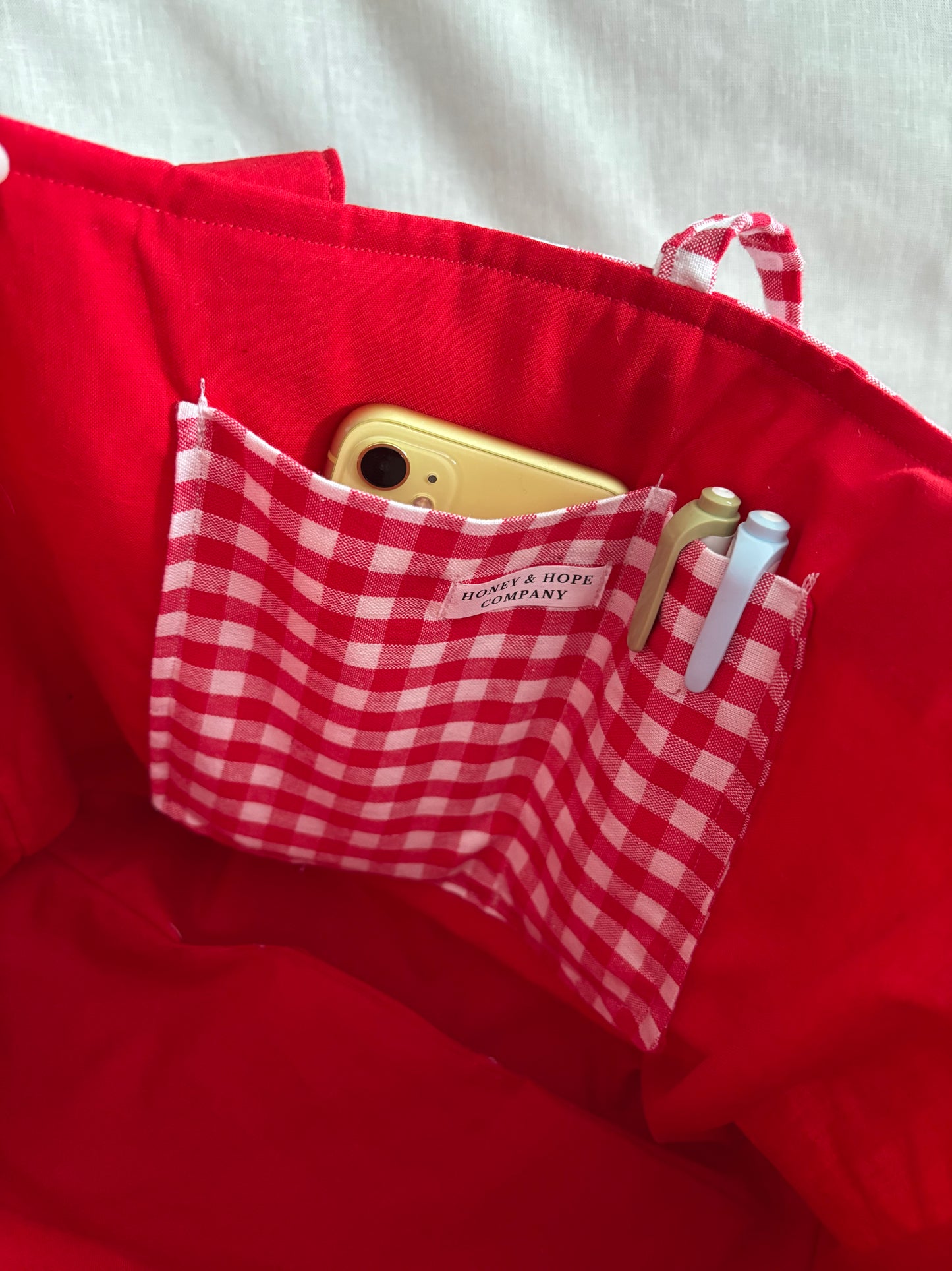 Red Gingham Quilted Tote Bag