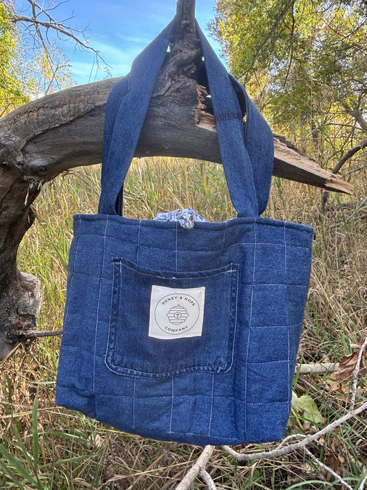 Denim Blue Floral Quilted Bible Tote Bag