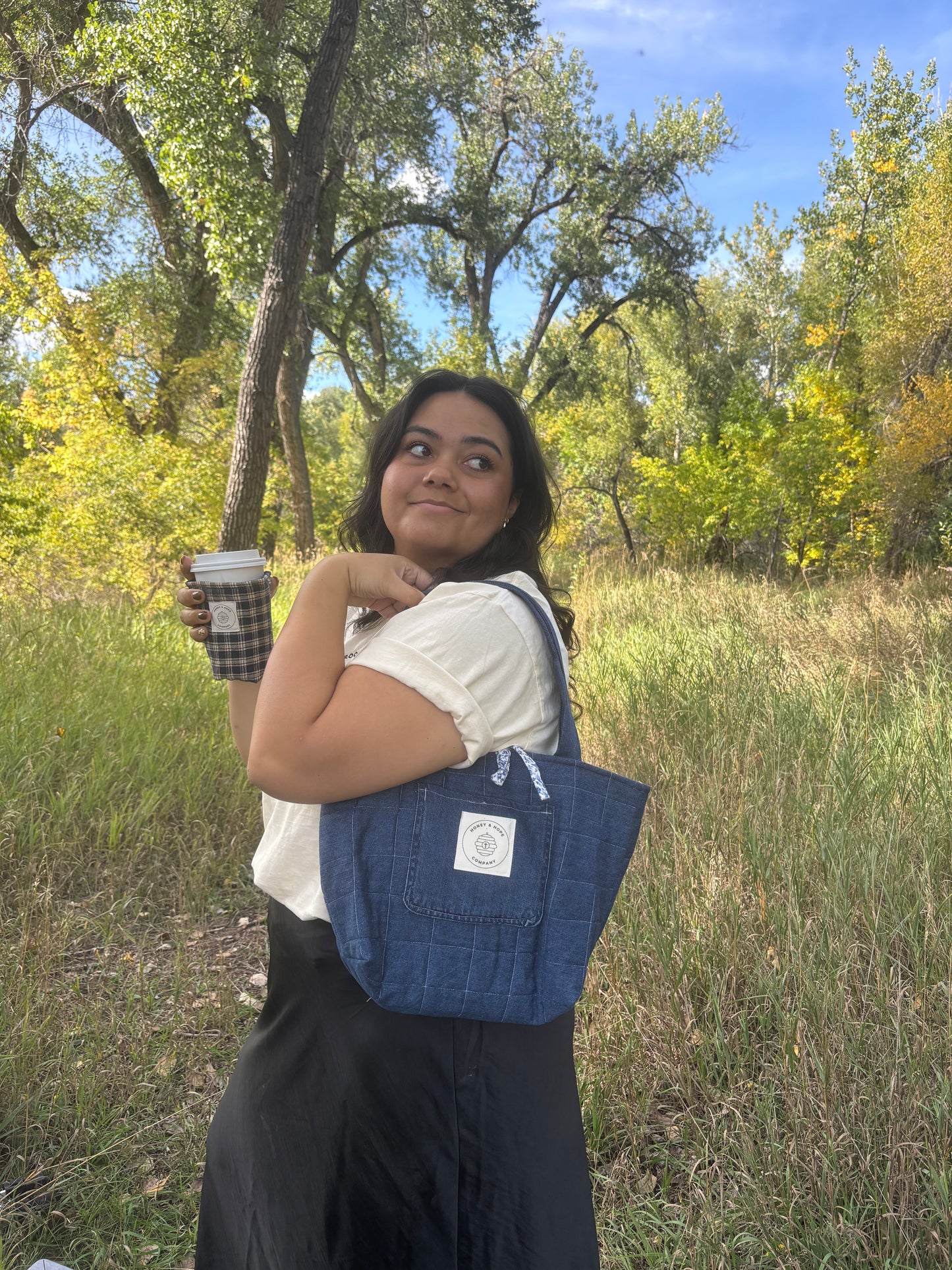 Denim Blue Floral Quilted Bible Tote Bag