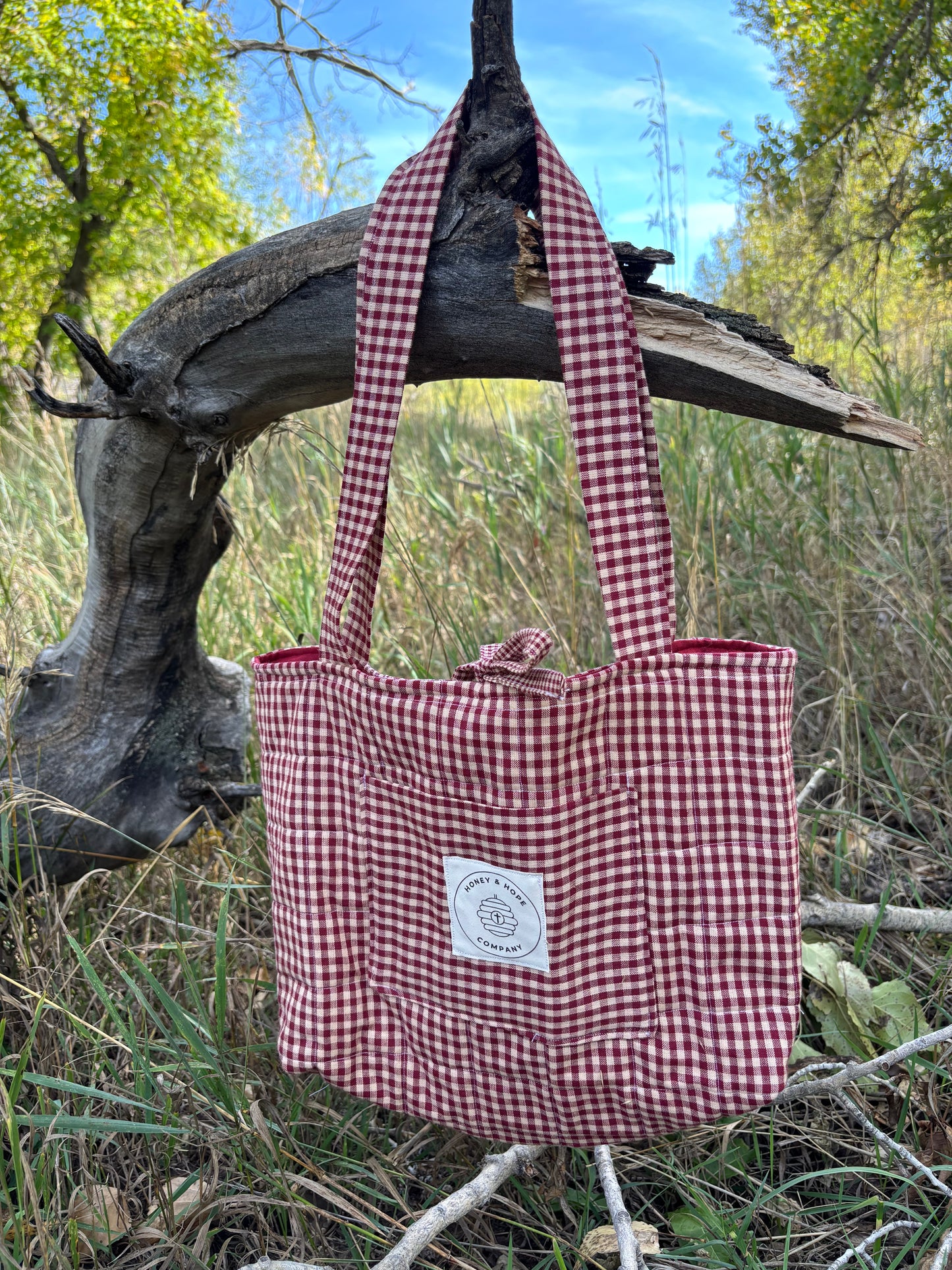 Red Gingham Quilted Bible Tote Bag