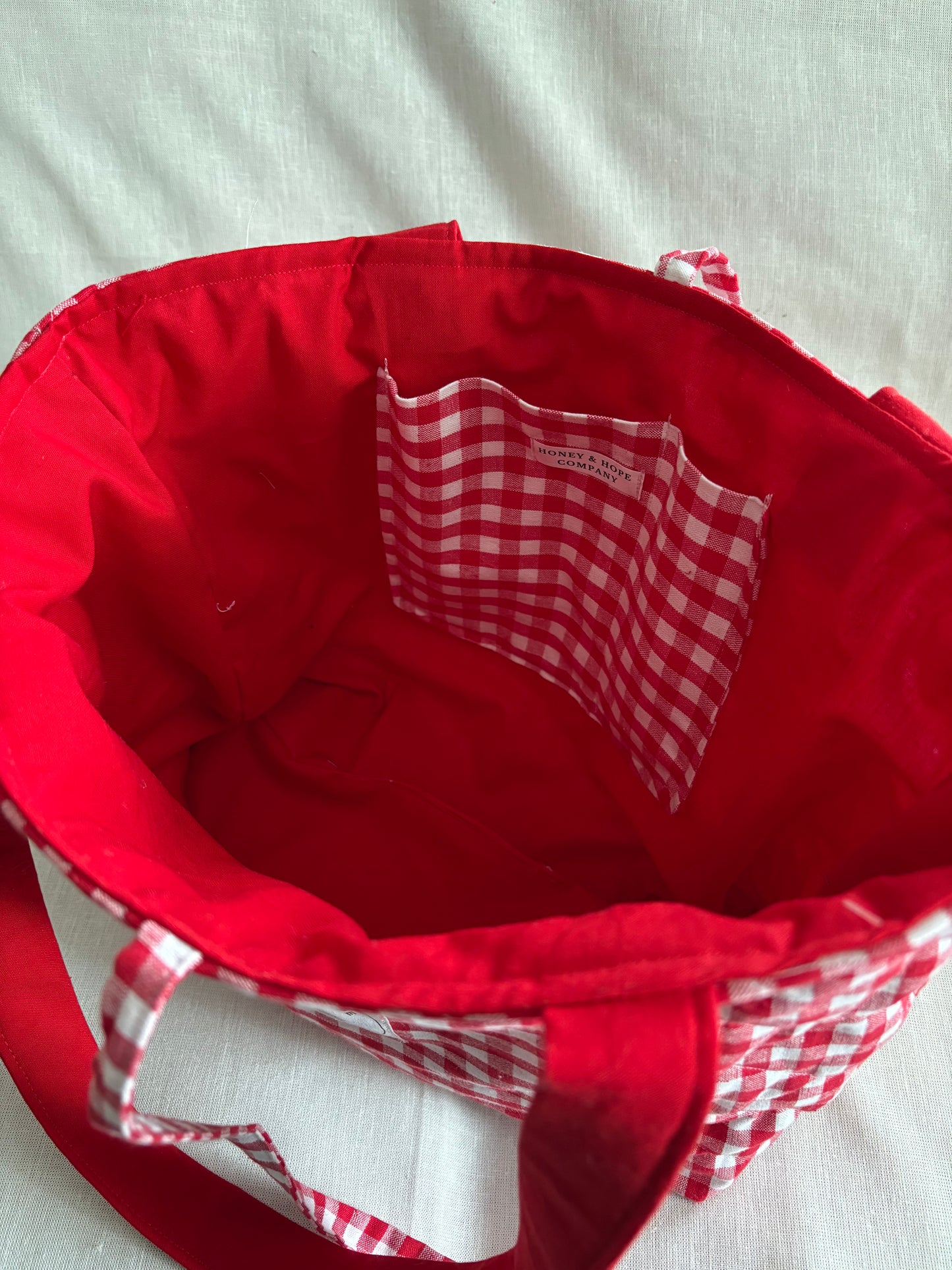 Red Gingham Quilted Tote Bag