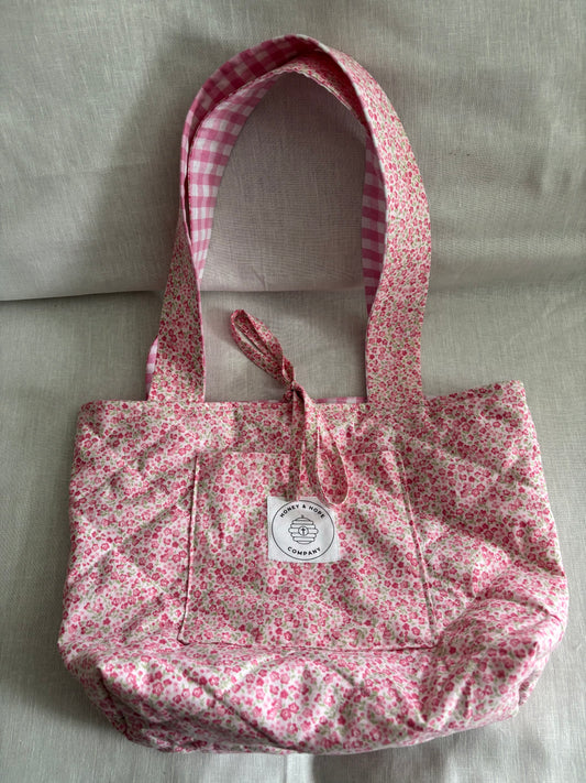 Pink Floral/Gingham Quilted Tote Bag