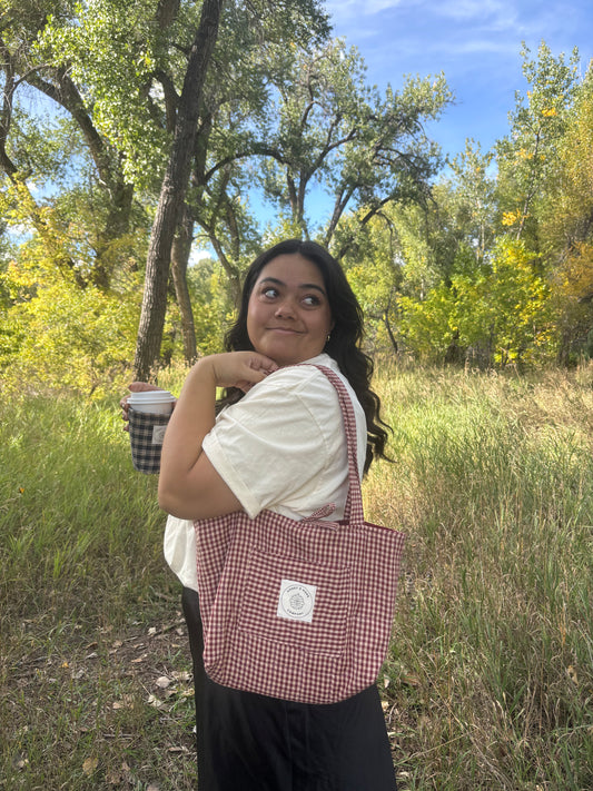Red Gingham Quilted Bible Tote Bag