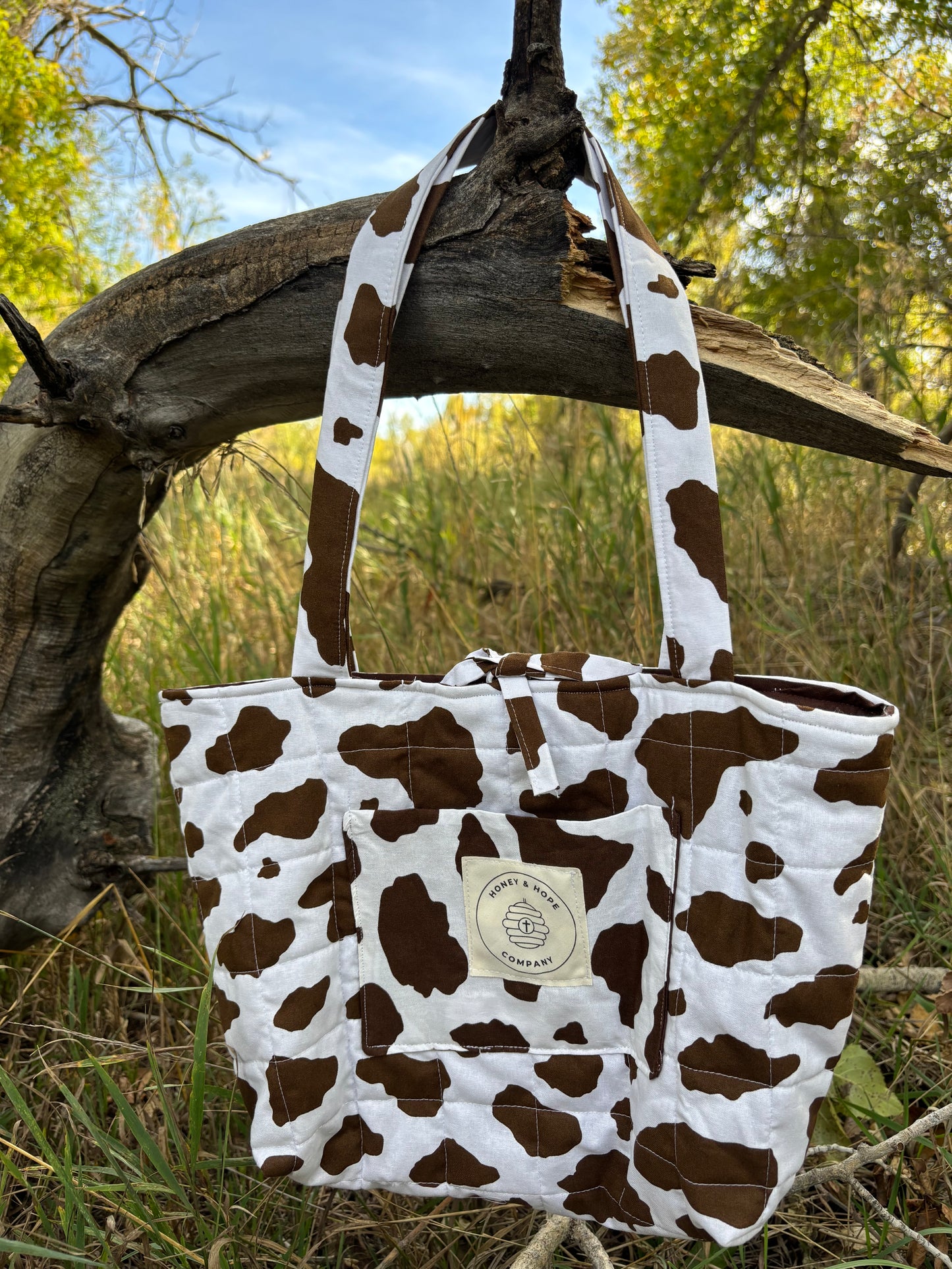 Cow Print Quilted Bible Tote Bag