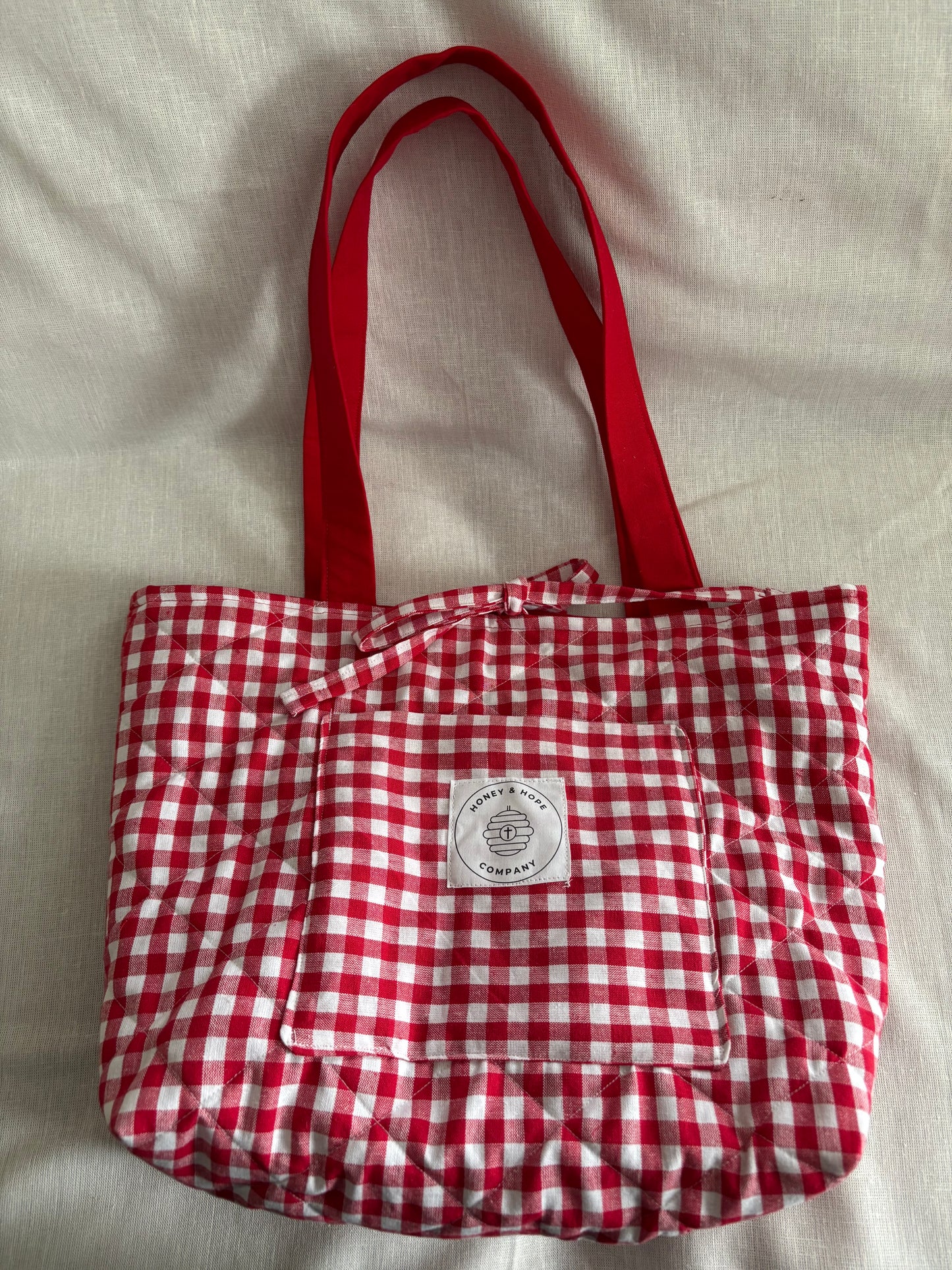 Red Gingham Quilted Tote Bag