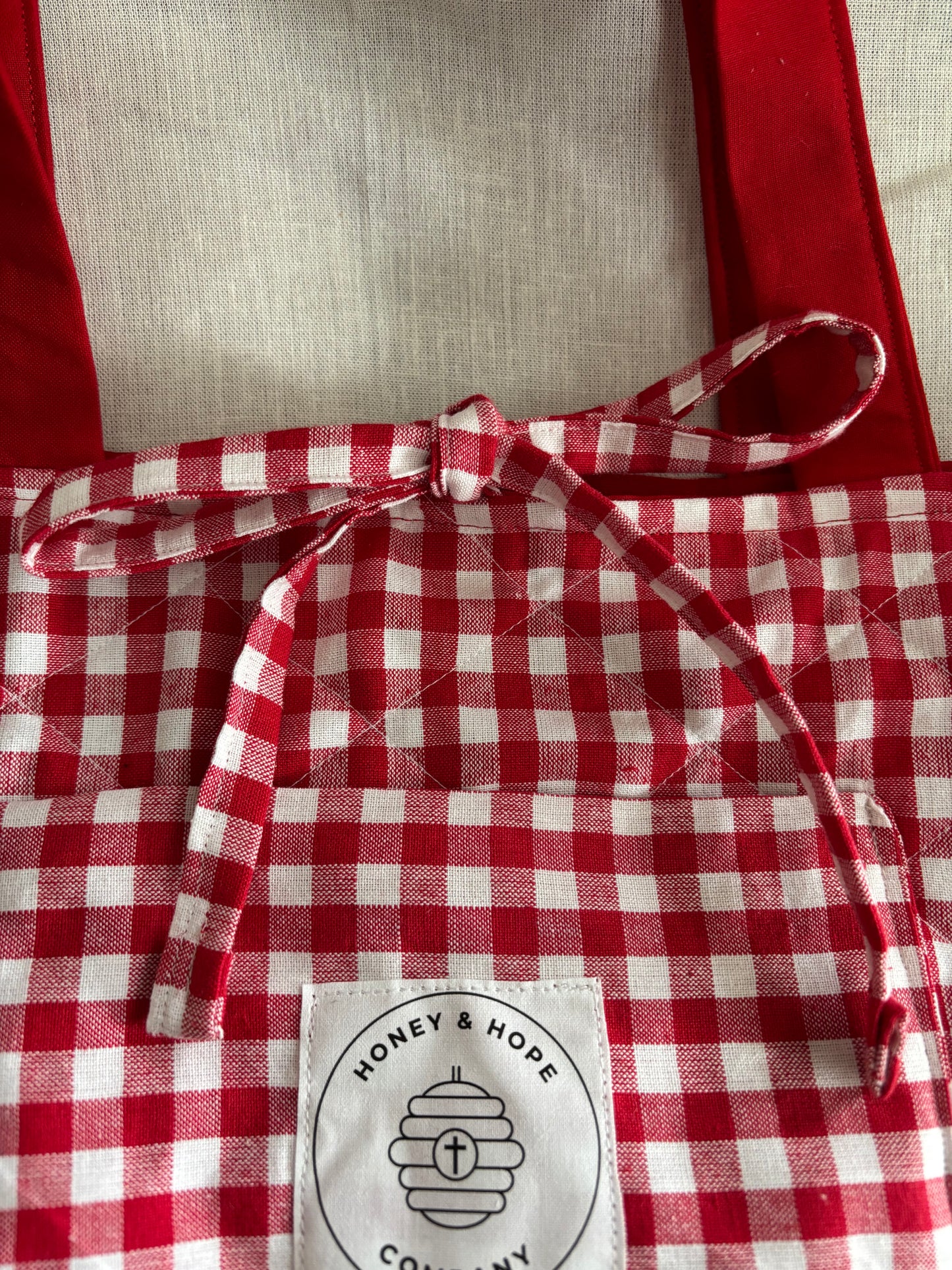 Red Gingham Quilted Tote Bag