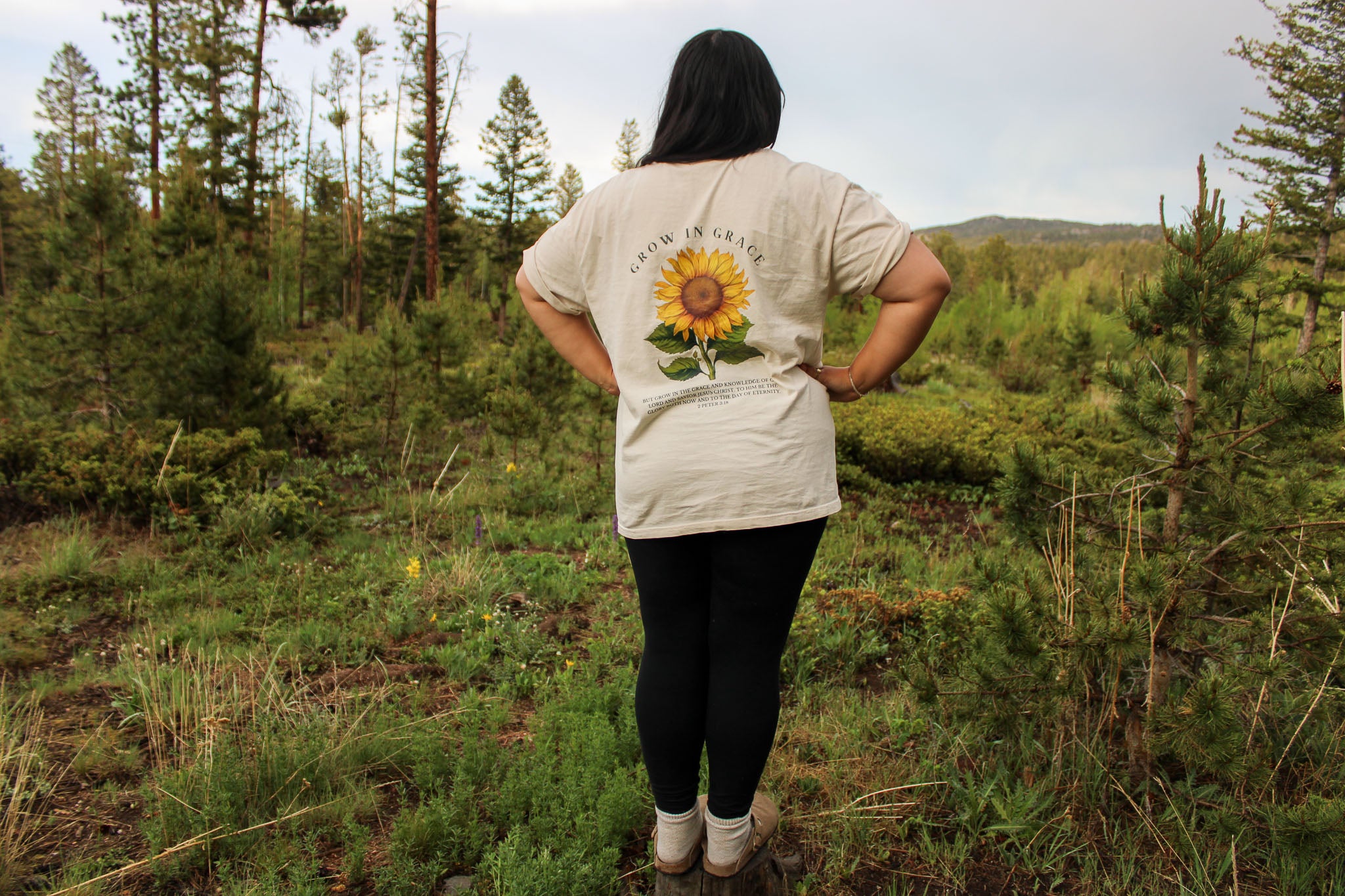 Grow in grace sunflower graphic tshirt - christian clothing - comfort colors tee