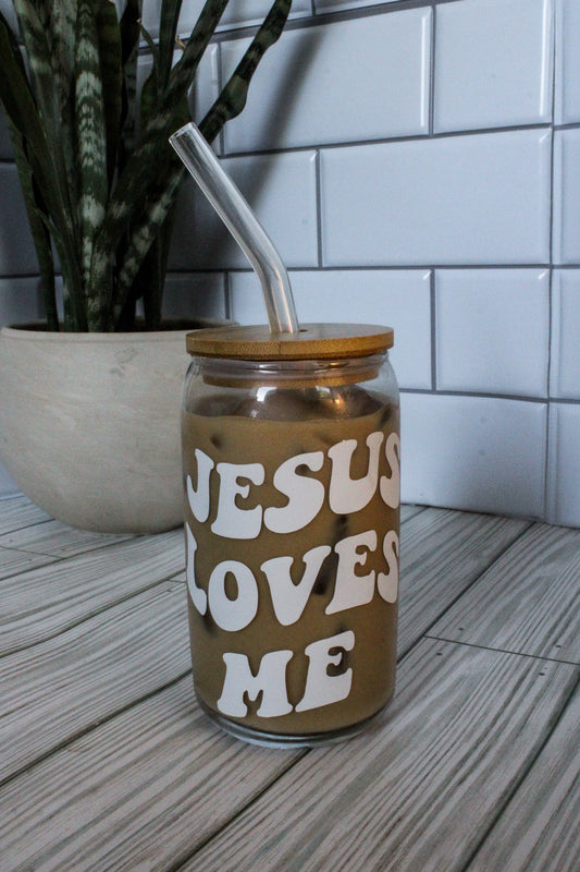 Jesus Loves Me Glass Cup